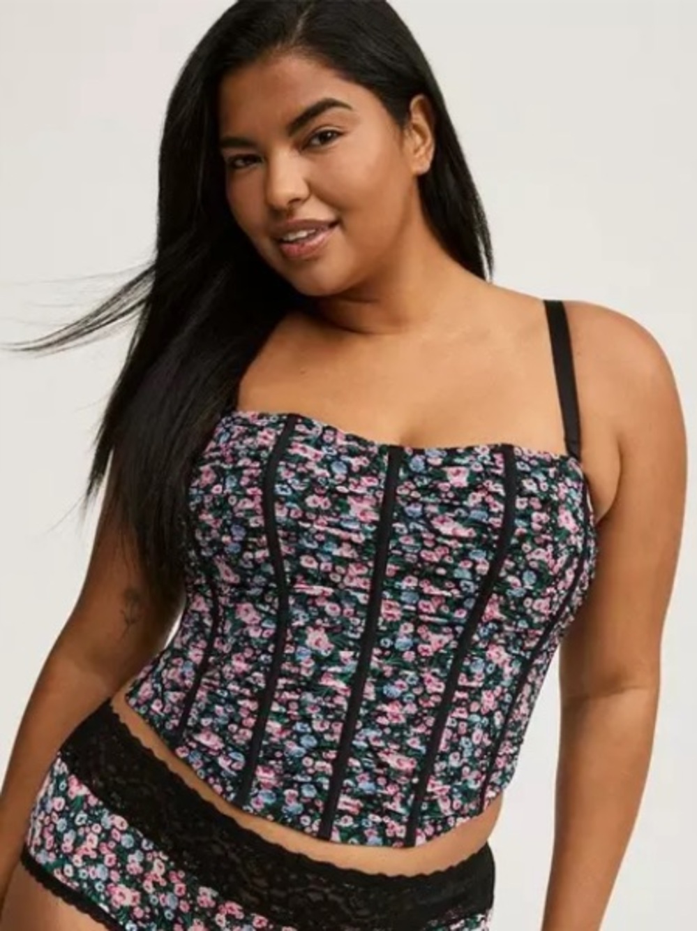 NWT Torrid Ditsy Floral Overt Innocence Wireless Bustier Top Black Large